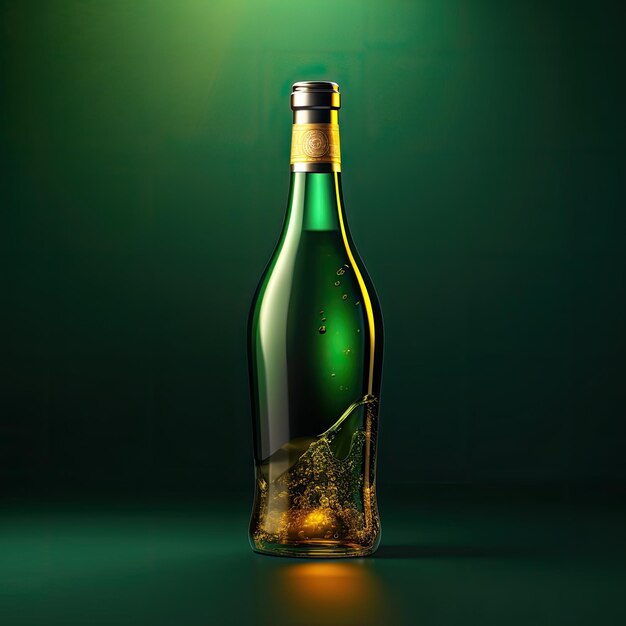 Een fles met een groen label waarop "goud" staat.