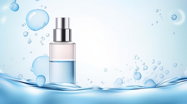 een fles parfum met bellen en bellen op de achtergrond