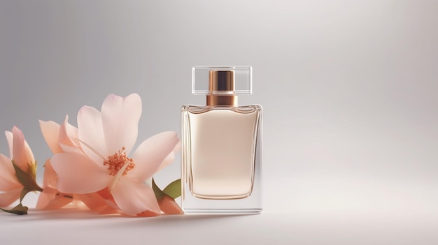 Een fles parfum mock-up met een bloem aan de zijkant