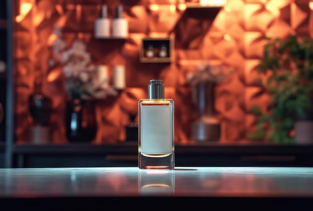 een fles parfum op een plank in de verte