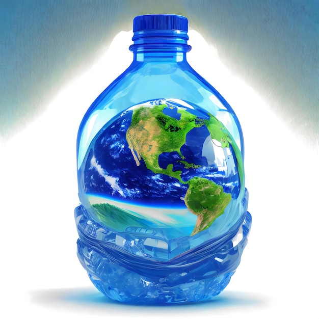Een fles water met de wereld erop.