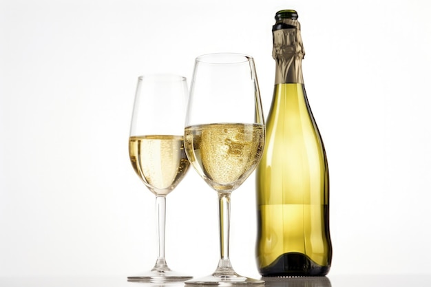 Een fles wijn en twee glazen wijn generatieve AI