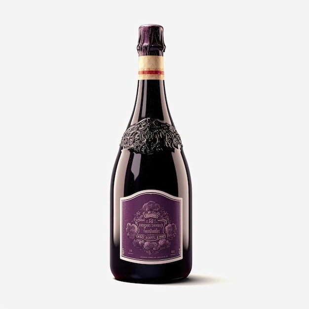 Een fles wijn met een paars etiket waarop staat "het jaar van de geit".