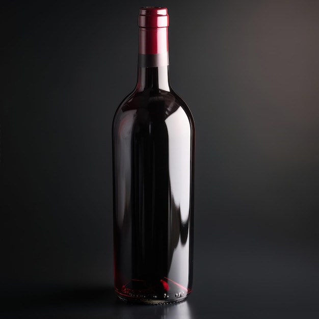 Een fles wijn met een rode dop erop.