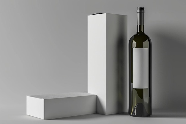 Foto een fles wijn naast een doos.