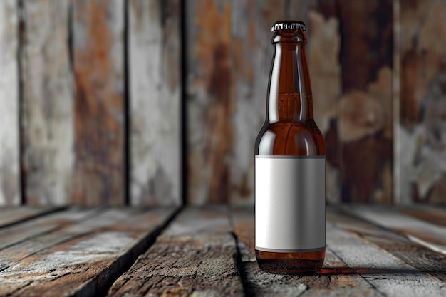 Foto een flesje bier zittend op een houten tafel