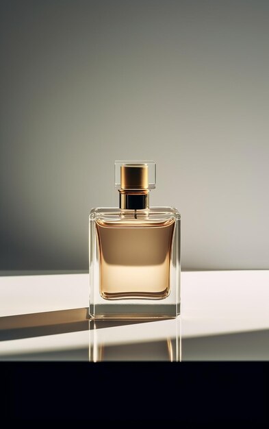 Een flesje parfum dat op tafel staat