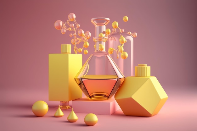 Een flesje parfum met een gele vloeistof in het midden