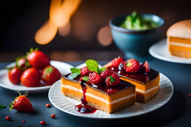 een fluitje van een cent met aardbeien en een bord aardbeien.