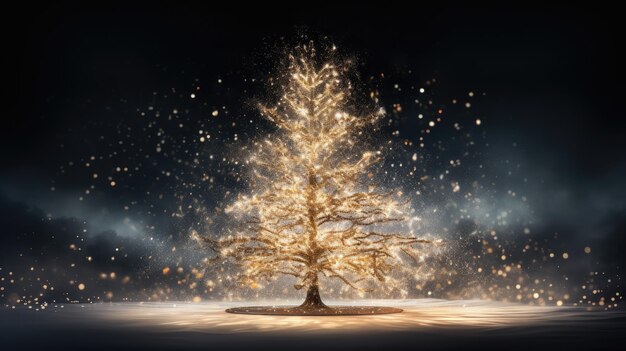 Foto een fonkelende kerstboom op een zwarte achtergrond verlicht de feestelijke nacht.