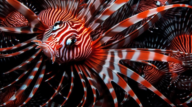 Een foto die de scherpe details en patronen van de giftige stekels van een leeuwvis weergeeft