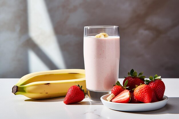 Een foto die zich richt op de textuur van de smoothie en de romige consistentie ervan benadrukt