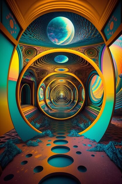 Een foto genomen vanuit een statief van kleurrijke tunnel generatieve ai