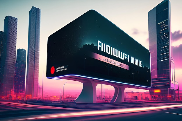 Een foto groot billboard in de stad mockup 's nachts 3D-futuristische stad met billboard