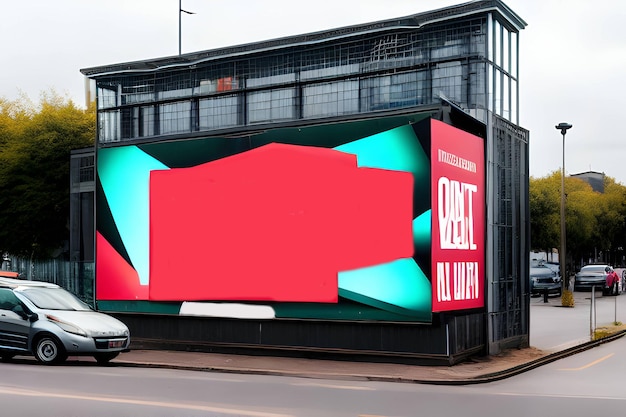 Een foto groot reclamebord in de stad mockup op dag 3d Futuristische stad met reclamebord