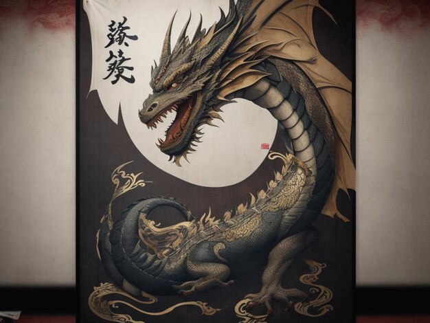 Foto een foto met een chinese draak een symbool van mythe en legende prachtig met de hand geschilderd in inkt kalligrafie die een artistiek banier achtergrond vormt