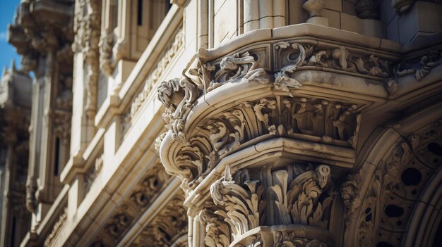 Een foto met een close-up van een architectonisch monument van de stad met ingewikkelde details