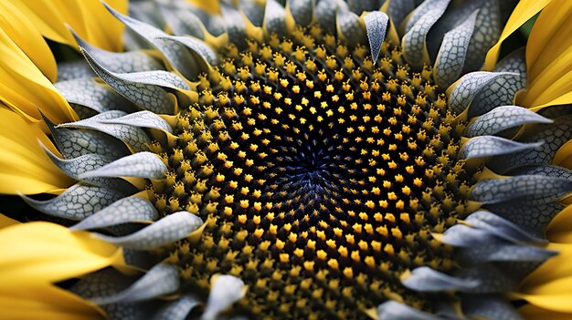 Foto een foto met een close-up van een delicate zonnebloem die zijn ingewikkelde spiraalpatroon vasthoudt