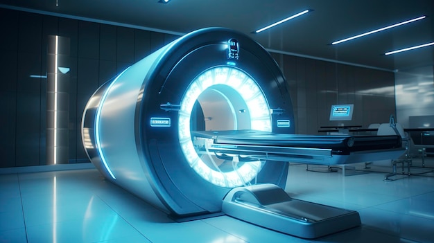 Een foto met geavanceerde medische technologie zoals MRI- of CT-scanmachines