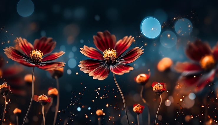 Foto een foto van bloemen met een blauwe achtergrond