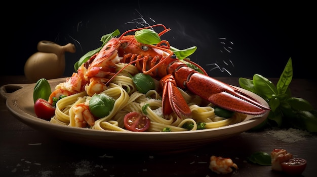 Een foto van Culinary Elegance Exquisite Lobster Pasta Een visueel feest