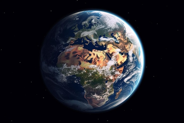 Een foto van de aarde vanuit de ruimte waar de zon op schijnt.