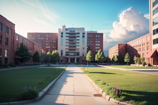 Een foto van de campus van de universiteit van Memphis.