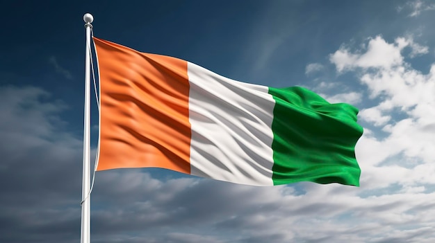 Een foto van de Ierse driekleurige vlag met groen wit en oranje