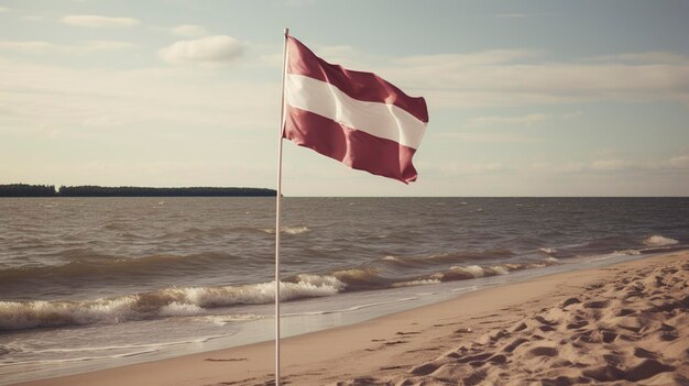 Foto een foto van de letse vlag aan de oevers van de balt