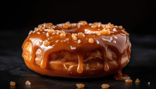 Een foto van de met gezouten karamel beklede versie van de donut Generative AI