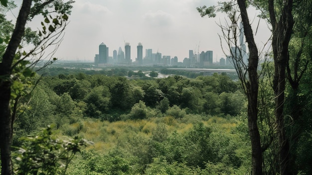 Een foto van de skyline te midden van de natuur