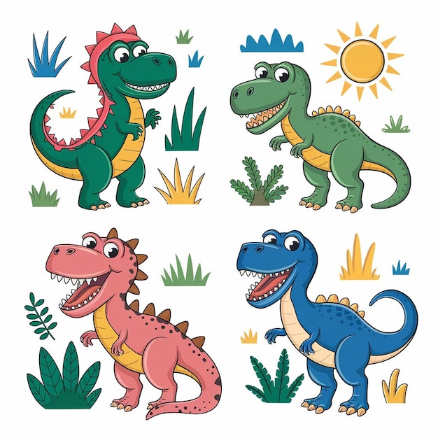 een foto van dinosaurussen met verschillende kleuren en het woord zon erop