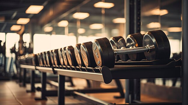 Een foto van dumbbells op een rack