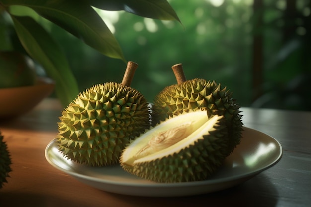 Een foto van durian van het fruitbedrijf.