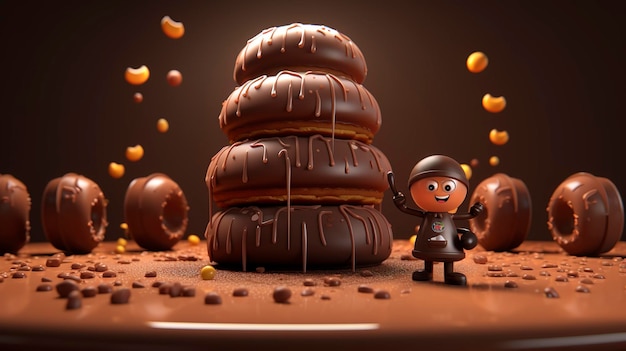 Een foto van een 3D-personage die chocolade ganache pijpt