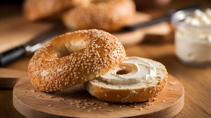 Foto een foto van een bagel met sesamzaadjes erop