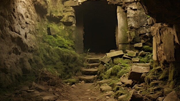 Foto een foto van een begraven ruïne zacht natuurlijk licht