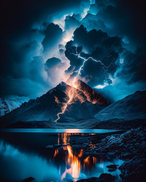 Een foto van een berg met een blikseminslag erop