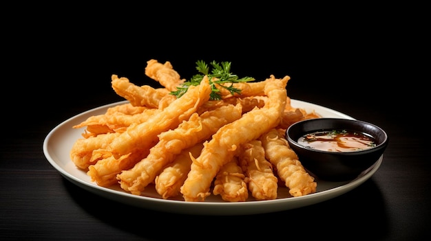 Een foto van een bord Japanse tempura in volle lengte