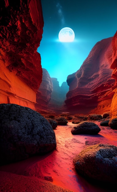 Een foto van een canyon met een licht erop