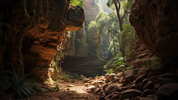 Foto een foto van een canyon terrein met een smalle doorgang gevlekte zonlicht