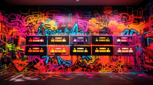 Een foto van een cassette tape muur graffiti achtergrond