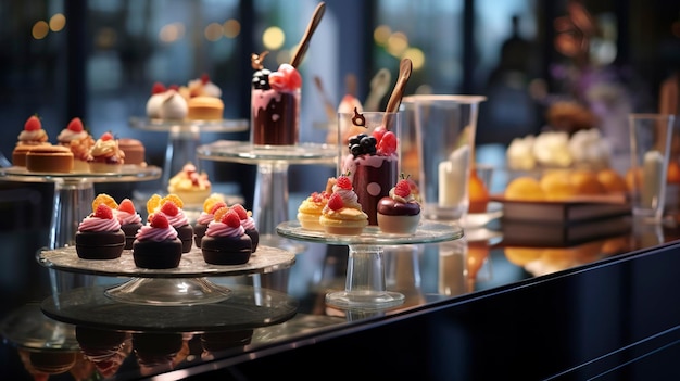 Foto een foto van een chique dessertbar met artistieke gebakjes