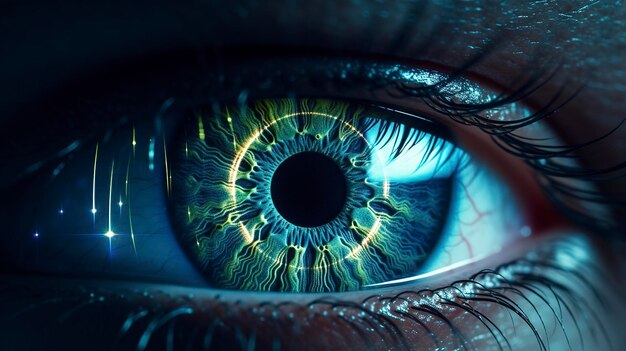 Een foto van een close-up van een oog met laserlicht