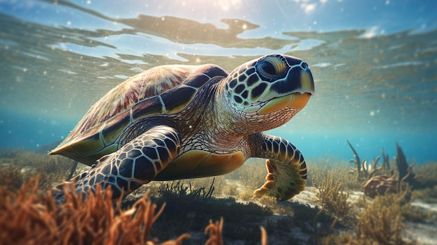 Een foto van een close-up van een prachtige zeeschildpad