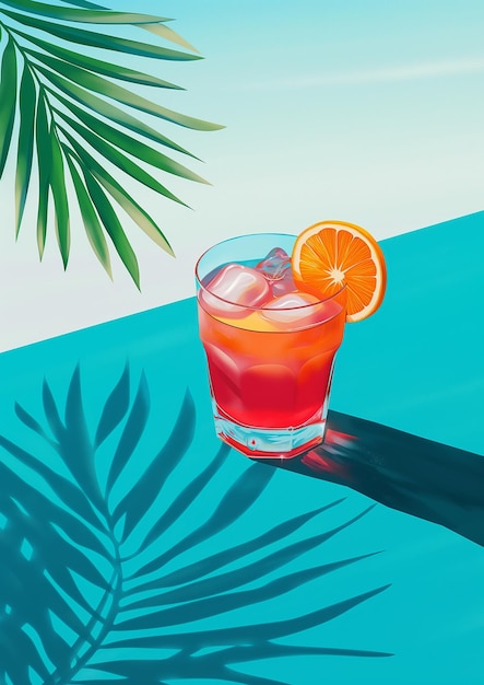 Foto een foto van een cocktail en een palmblad