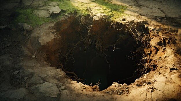 Foto een foto van een diepe sinkhole kalksteen achtergrond