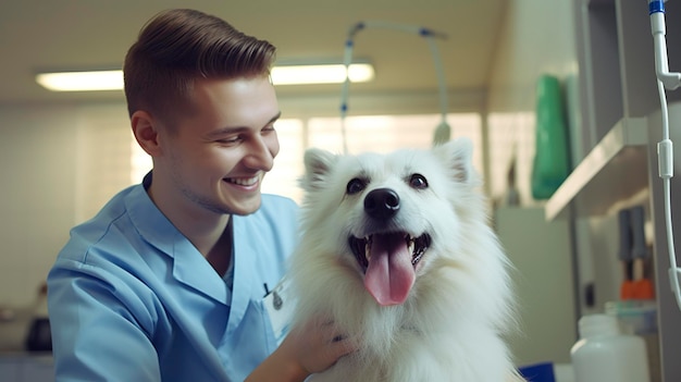 Een foto van een dierenarts die tandheelkundige zorg verleent aan een huisdier