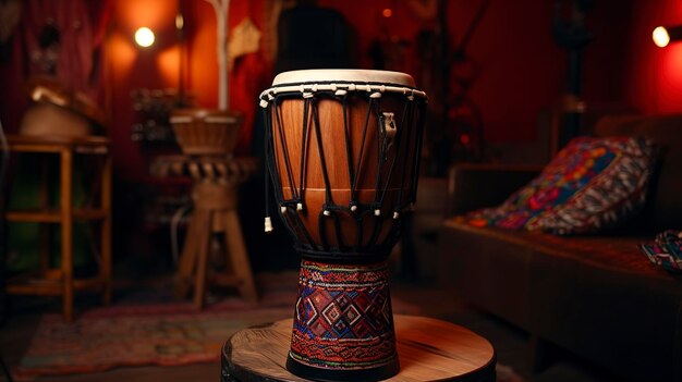 Een foto van een djembe-trommel in een wereldmuziekstudio