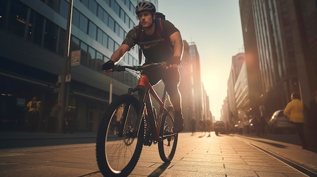 Een foto van een fietser op een stadsfietsbaan